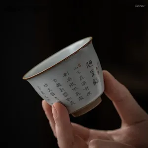 Ensembles de voiles de thé 2 PCS / lot chinois rétro Rétro Ru Kiln en céramique Lettrucing Lettrage Pottery Tea Bowl Master Person Single tasse Voyage