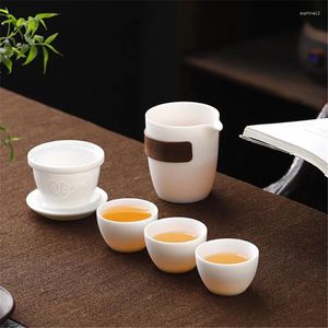 Teaware -sets 2024 Lanolin Jade Porselein Boutique witte thee -set Travel een pot drie kopje draagbare zak drankcadeau