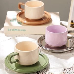 Ensembles de voies de thé 3 pcs ensemble d'Ins Korean Simple Afternoon Tea Ceramic Mug Fun Hit Couleur Perl Water Cup Home Office Coffee Soucoucer avec cuillère