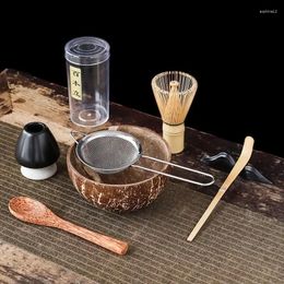 Ensembles de voies de thé 4-7pcs Handmade Home Easy Clean Nettoyer Coconut Matcha Ta Set Tool Kit Kit Bowl