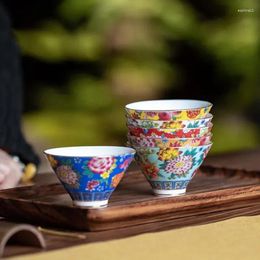 Ensembles de thé 4 pièces/ensemble Jingdezhen exquise tasse à thé Pastel en céramique peint à la main tasse à thé maître personnel bureau ensemble de ménage