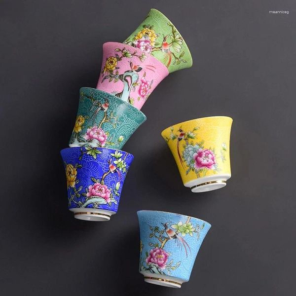 Sets de juegos de té 4 unids/set Jingdezhen exquisita taza de té de cerámica pintada a mano flores y pájaros juego de té esmaltado tazón portátil de viaje taza maestra