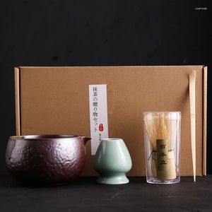 Ensembles de voiles de thé 4pcs Japonais Matcha Tea Set Bamboo Brush Céramic Bowl Composition chinois Traditional Handmade Tools Cadeaux de vacances