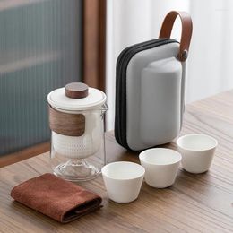 Ensembles de thé 4 pièces Kuai Ke tasse service à thé de voyage sac de transport verre 1 Pot 3 théière extérieure en céramique petite