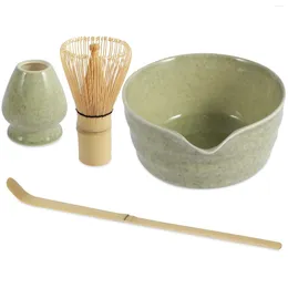 Ensembles de voiles de thé 4 pcs Matcha Set Élégant thé réutilisable Kit avec support de bol en céramique bambou