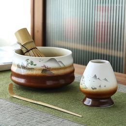 Service à thé Matcha 4 pièces/ensemble, bol à changement de four en céramique, outils traditionnels faits à la main, cadeau de Culture japonaise d'intérieur