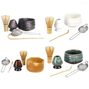 Ensembles de thé 5 pièces/ensemble tamis en acier inoxydable service à thé Matcha japonais cérémonie fouet traditionnel cuillère en bambou