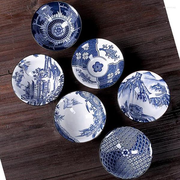Juegos de teteras 6 unids/set taza de té de cerámica Jingdezhen tazón de té de porcelana azul y blanca cono pintado a mano conjunto chino Accesorios