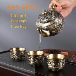 Conjuntos de té de té de 6 piezas Juego de té turco Tapot árabe de bronce antiguo Caja de regalo chino para el hogar simple
