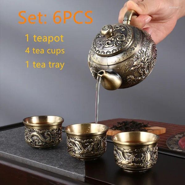 Ensembles de thérapie de thé Ensemble de thé haut de gamme à 6 pièces thémothérapeutique en bronze arabe en bronze simple