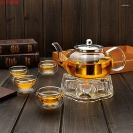 Ensembles de voies de thé 600/800 ml de thé Théâtre en verre résistant à la chaleur 6cups tasses et tasses chinoises gaiwan