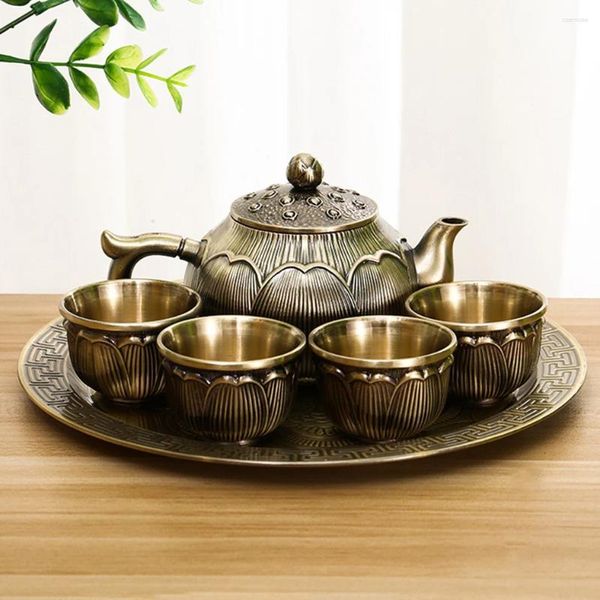 Ensembles de thé 6 pièces/ensemble Style chinois rétro service à thé ornements de salle cuivre Bronze théière tasse plateau combinaison