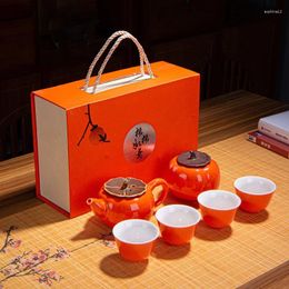 Juegos de té 6 unids/set juego de té de caqui de cerámica creativo reunión anual de la empresa con regalo de mano