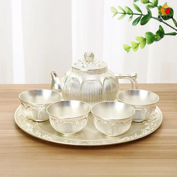 Juegos de té 6pcs /set Material de metal plateado plateado macizo de té y tazas Copa china para la decoración del hogar CJ04
