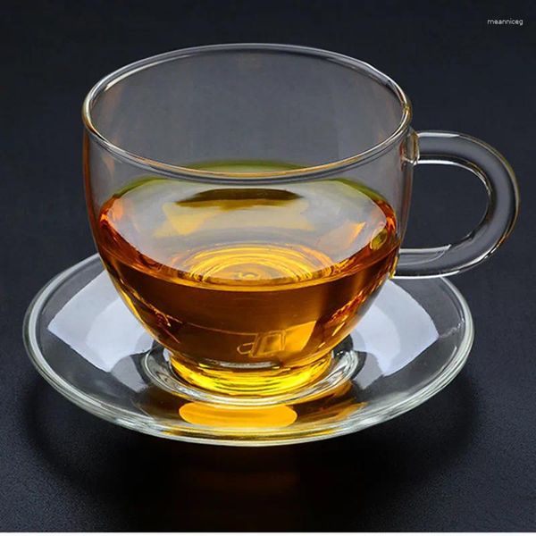 Juegos de té 6 set/pack plato de taza con olor a la moda 80ml herramienta de té de alto borosilicato regalo para Amiga café de tamaño pequeño para el hogar