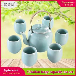 Ensembles de thé Ensemble de 7 pièces Thé en céramique Théière céladon Tasse à thé Pot à la maison pour brassage avec passoire Bouilloire froide antique