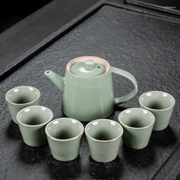 Conjuntos de té 7 piezas de té verde de jade conjunto chino decoración de la habitación ceremonia tetera de porcelana con taza