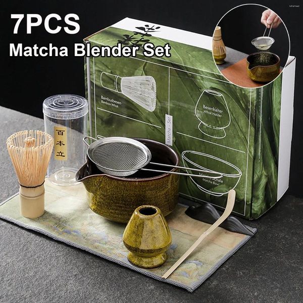 Ensembles de voies de thé 7pcs / set Matcha Blender Set Bamboo Tea Brush Brushaon Céramic Bowl Stand Tool Indoor Brinking Brewing