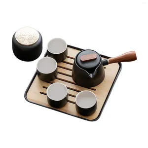 Ensembles de voies de thé 7x théâtre de poterie noire de style chinois quatre tasses pour la maison