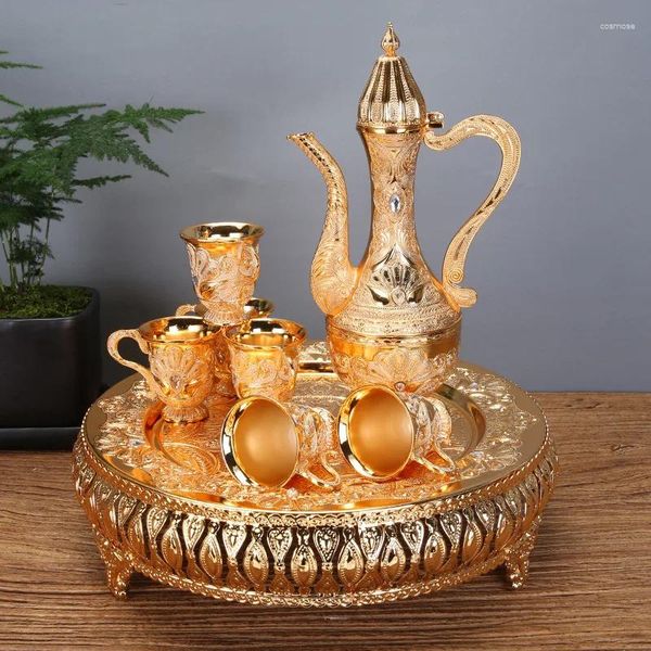 Ensembles de thé 8 pièces ensemble de vaisselle 1 théière 6 tasses plateau thé Vintage rétro Style européen pour armoire ornement cuisine café arabe