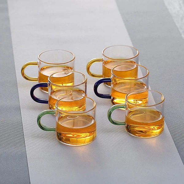 Juegos de té 90ml 6 uds un juego al por mayor estilo moderno Simple reutilizable forma redonda S largo té transparente de tazas de vidrio