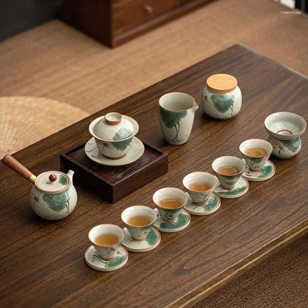 Juegos de té Juego de té de cerámica antiguo Tetera casera para herramientas pintadas a mano de alta calidad para regalo del padre