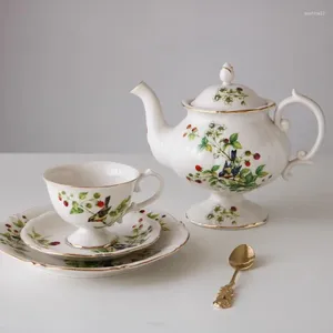 Ensembles de thérapie Bird Berry Porcelain Tasse de théière de thé à thé