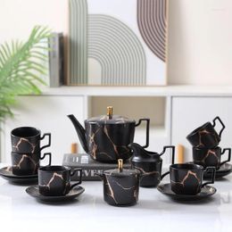 Teaware sets zwart marmeren wit matte keramische koffie set bot porselein suiker kruik pot cup15pcs koffieware saucer melk geschenkbox