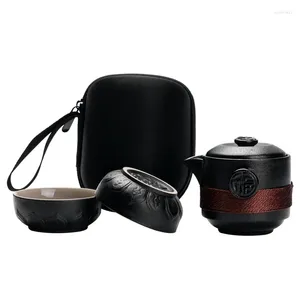 Service à thé en poterie noire, service à thé de voyage Portable, Incule 1 pièces théière 2 pièces tasses en céramique et café pour une tasse Gaiwan Bar