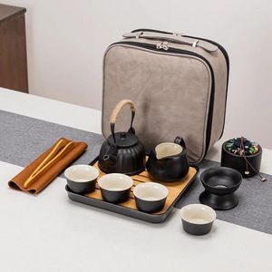 Service à thé en poterie noire, service à thé de voyage, cadeau Portable, théière Kungfu de styliste chinois, tasses rétro, Business pour ami Cool