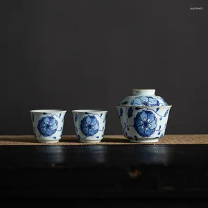 Ensembles de voies de thé Branche Branche Branche Branche Lotus Tureen en trois pièces Porcelain Tea Portable Travel Mini
