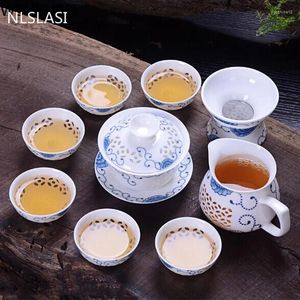 Teaware sets blauw en wit porselein prachtige theeset keramische theepot ketel cup Chinese honingraat holle