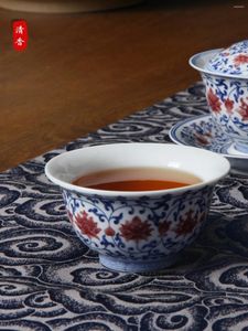 Service à thé en porcelaine bleue et blanche, glaçure rouge, tasse hôte, presse à main, échantillon unique, Imitation de thé en céramique ancienne, ménage