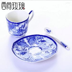 Teaware Sets Blue and White Porselein Glaze Coffee Cup Creative Gift Bone China Lepel Set Business