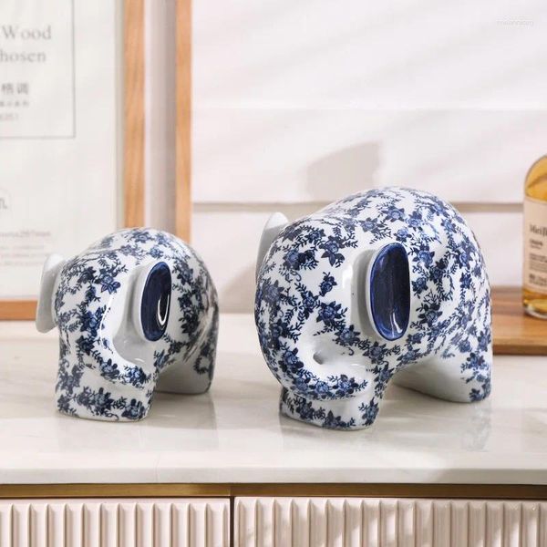 Juegos de té, objetos de porcelana azul y blanca, adornos de cerámica china, decoración para sala de estar, estudio de elefante