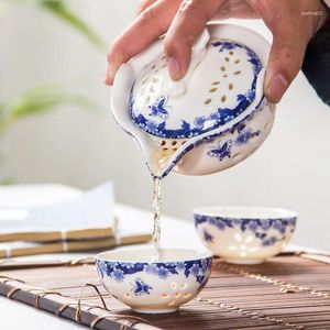 Theeservies Sets Blauw en Wit Porselein Reistheeservies 1 Pot 2 Kopje Hoge kwaliteit Elegante Mooie Gemakkelijke Theepot Ketel. Speciaal cadeau