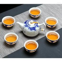 Ensembles de service à thé, théière en céramique exquise, bleu et blanc, bouilloires, tasse à thé, ensemble chinois en porcelaine, verres à boissons