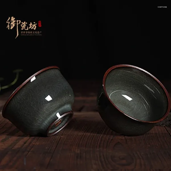 Juegos de teteras Boutique Celadon taza de té hecha a mano esmaltada de hierro fundido Ice Crack Master Single Personal Ge Kiln Te