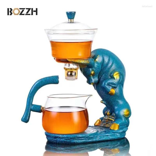 BOZZH chinois automatique verre service à thé théière maison vie paresseux fabricant filtre à eau Gaiwan Pot magnétique 6 tasse pour cadeaux