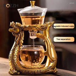 Ensembles de voies de thé Bozzh Creative Dragon Glass TEAPOT MAGNETION DIVANTION ROTATION COVER BOL