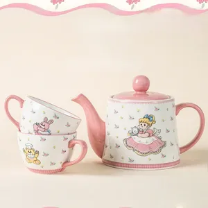 Teaware Sets Cartoon Girl Teap Coffee Cup Set Pink Ceramic 2 en Pot For Friend Birthday Gift Premium Painting Craft Tea