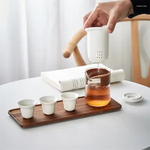 Service à thé en céramique, service à thé de voyage Portable pour voiture, théière de bureau avec petit filtre en verre, tasse passoire, tasse à thé à fleurs, bouilloire