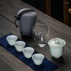 Teaware -sets keramische Chinese Gaiwan Teapot Tecup Fair Mug Kettle draagbare theeset inclusief 1 pot 4 kopjes met reistasdrankjes.