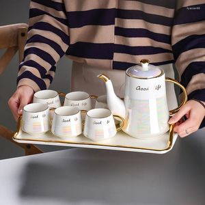 Theewaar Sets Keramisch Koffieservies Nordic Goud Kleurrijk Dienblad Thee Water Ware Cup Ketel Pot Thuis Bar Decoratie Middag