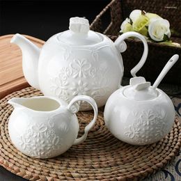 Theewaar Sets Keramische Koffie Thee Pot Europese Witte Vlinder Relief Theepot Bone China Water Ware Suikerpot Melkkan Thuis Bar Decoratie