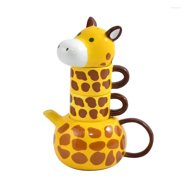 Ensembles de théâtre en céramique créatif mignon girafe dessin animé animal mug tasse pour enfants tasse de eau de l'eau cadeau à café café et ensemble