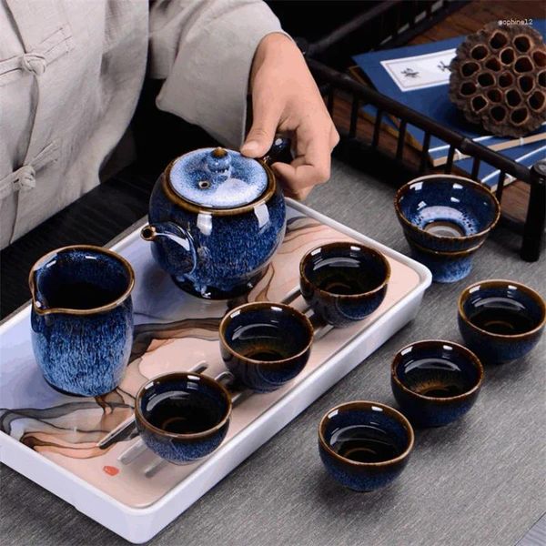 Ensembles de thé en céramique Changement Glaze Glaze Teapot Teacups Gaiwan Porcelain Kettles Chinois Drinkware Portable Travel Tea Set