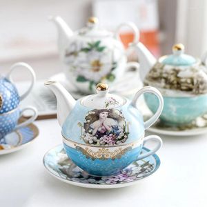 Service à thé en céramique, service à thé créatif Portable, une théière et une tasse de Style européen, Simple, pour la maison, le bureau et les fleurs
