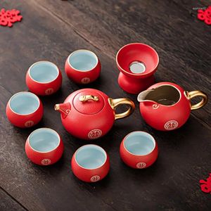 Ensembles de thé en céramique Portable Travel Tea set Porcelain Kungfu Teapot tas tasses avec coffre-cadeau pour le mariage de mariage rouge Supplies Lywed