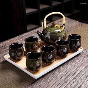 Service à thé en céramique, théière à fleurs japonaises, Design moderne fait à la main et plateau de grandes tasses simples, Service Bardak Seti EI80TS